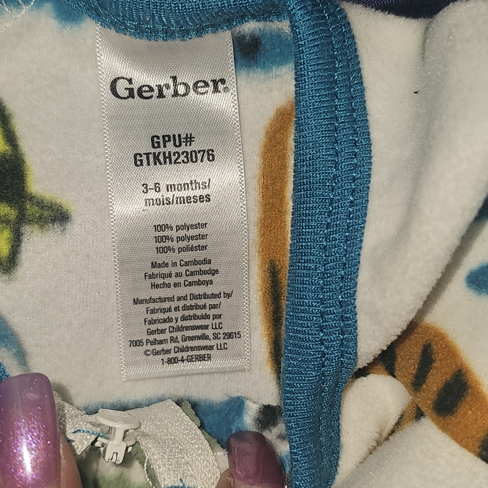 Gerber Safari Friends Footie Pajamas - Blue, Gray, Brown - Picture 4 of 5